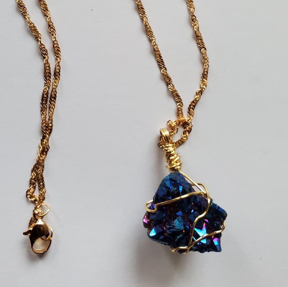 Indigo child purple rainbow aura quartz necklace